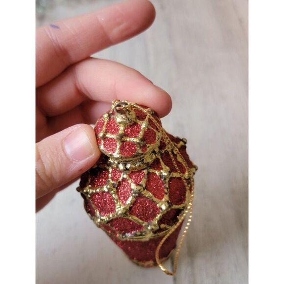 Red glitter mistletoe trim gold ornament Xmas decor - Picture 7 of 7